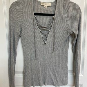 Grey criss cross V neck top